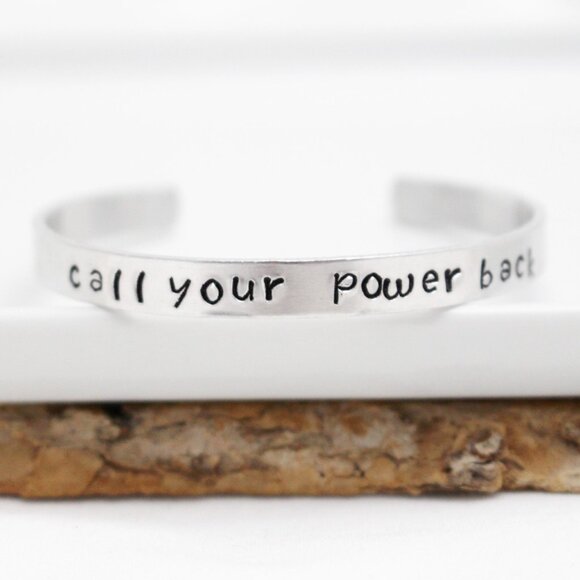 Call Your Power Back - Hand Stamped Anodized Aluminum Bangle - Adjustable - Picture 9 of 11